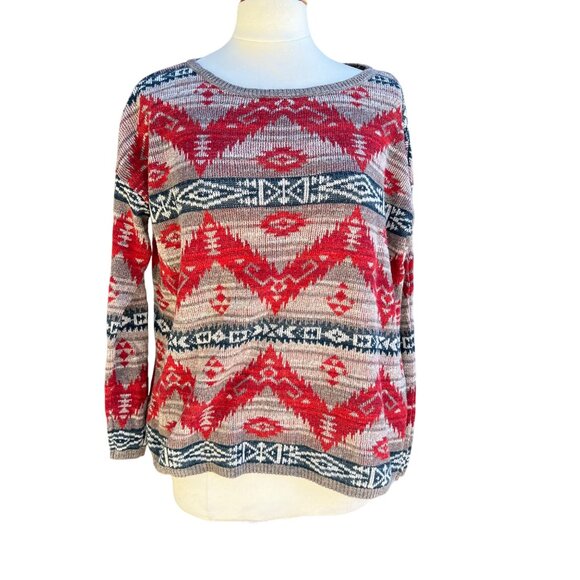 Ralph Lauren Denim & Supply Red Aztec Southwest Sweater Womens Cotton Size M - Picture 1 of 8